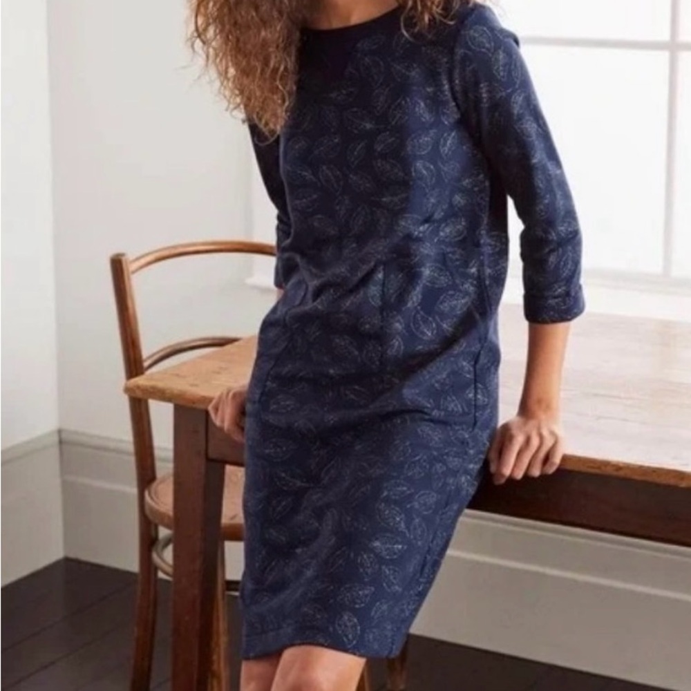 Boden Dark Blue Paisley Long Sleeve Dress